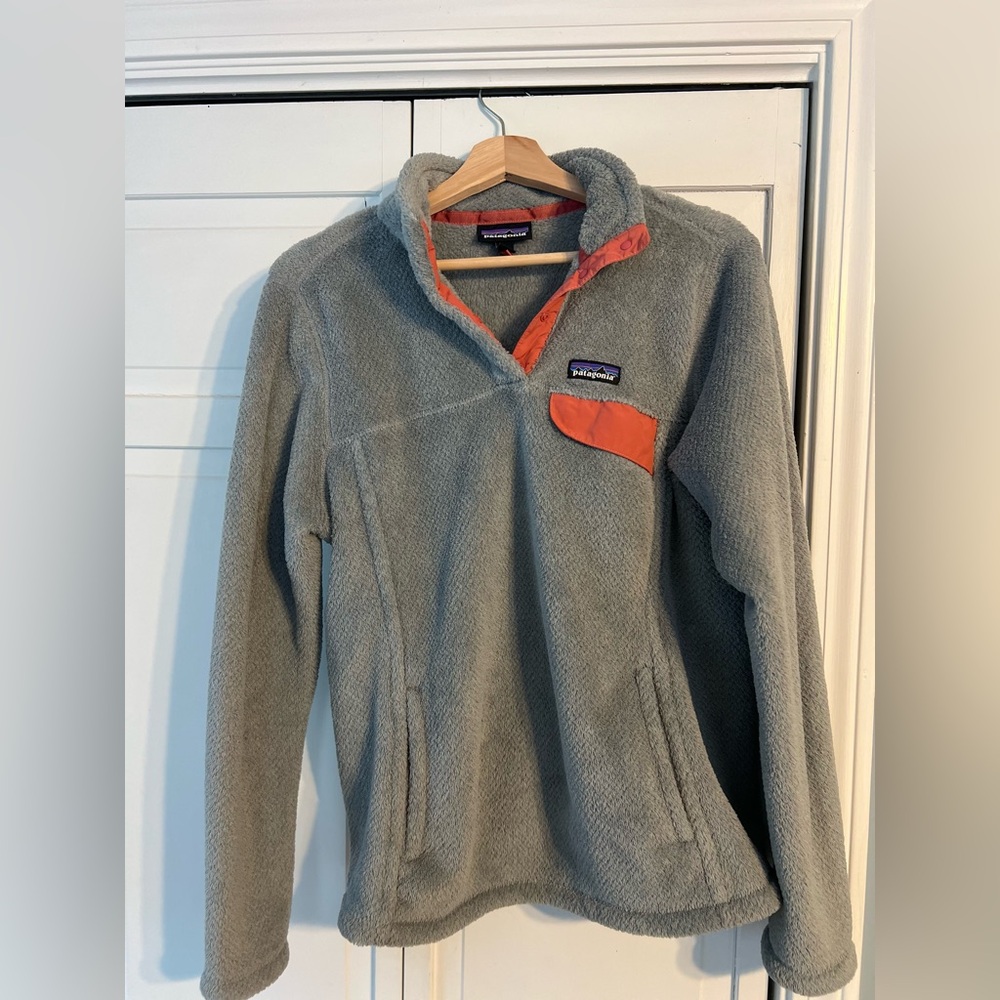 Patagonia Women's L Re-Tool T Snap Pullover Sweatshirt Gray Pink Fleece Polartek